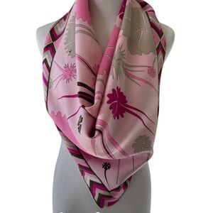 Vintage Bessi 100% Silk Scarf Made in Italy Pink Floral Print Retro Mod Style
